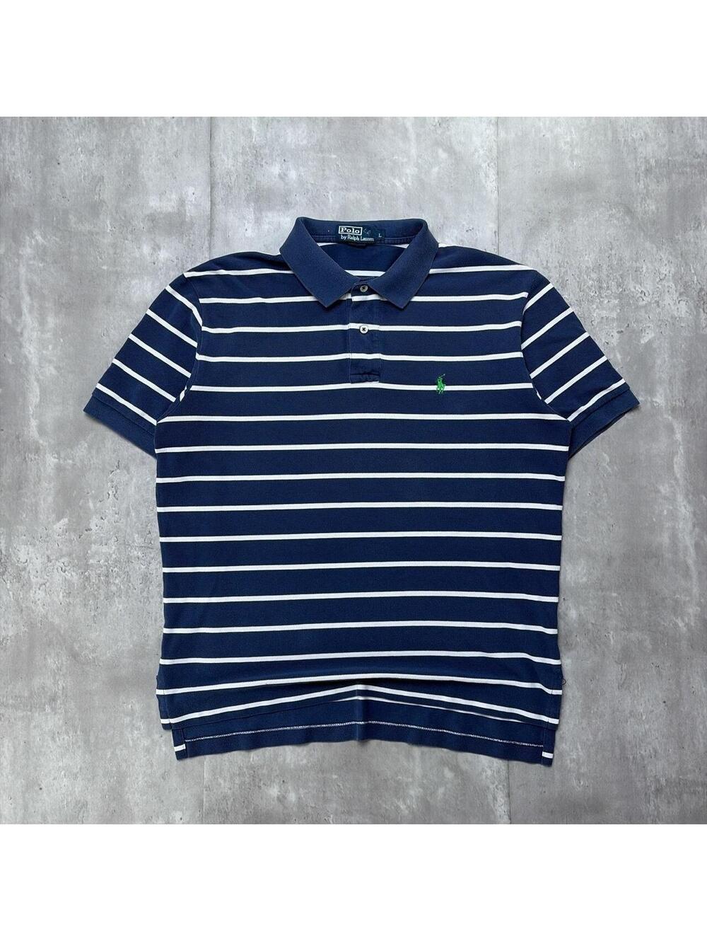 Vintage Navy Polo Ralph Lauren Striped Skater Polo Shirt